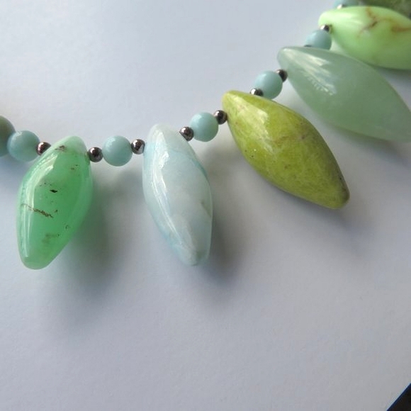 Chalcedony Turquoise Sterling Silver Spike Necklace - Picture 6 of 14